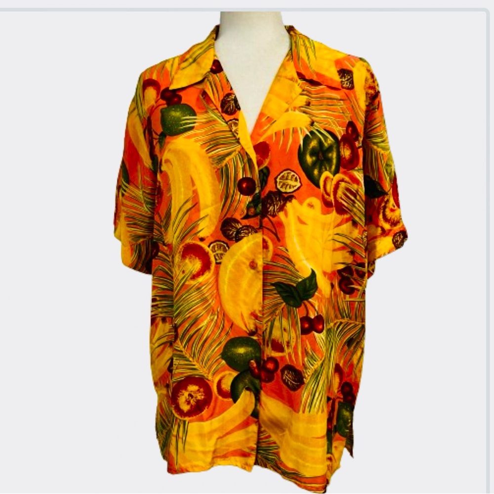 Street Styles Silk Tropical Print Button Up Shirt Vintage 90’s Hawaiian Size 16